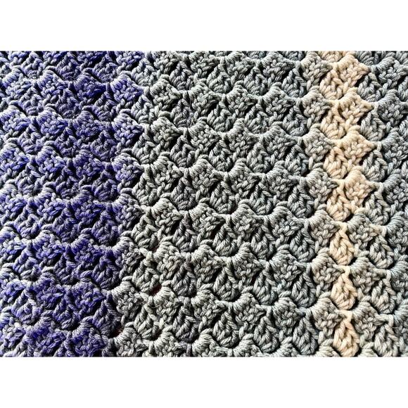 Handmade Crochet Baby Blanket-Blue Gray Afghan Throw-Vintage Nursery-Cottagecore - Picture 4 of 6